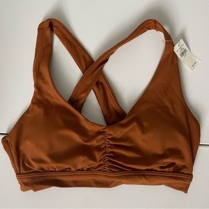 NWT Offline by Aerie Brown V Neck Cross Back Sports Bra size Medium